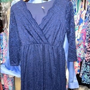 PinkBlush Blue Lace Overlay Maternity Wrap Dress M